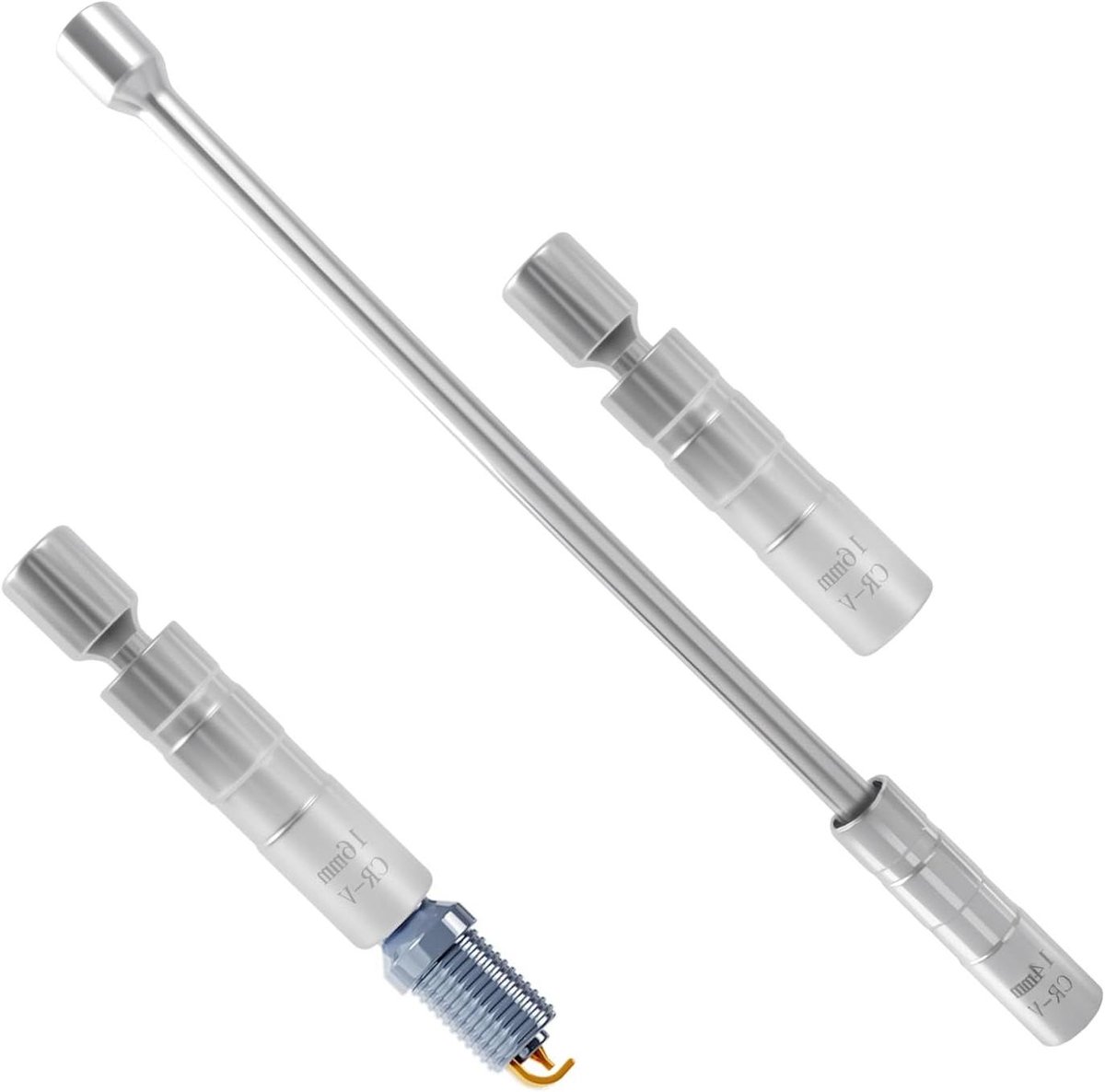 Bougiesleutel Set - Magneet Sleutel - Motor Onderhoud - Flexibele Lange Greep - 14 mm 16 mm - Zilverkleurig