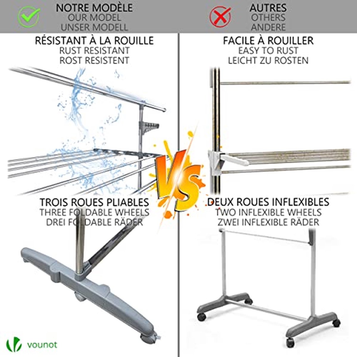 Droogrek Met Wielen - Kledingrek Vlier - Kleding Drogen - 28 Meter Drooglengte - 4 Niveaus - Zilver thumbnail 3