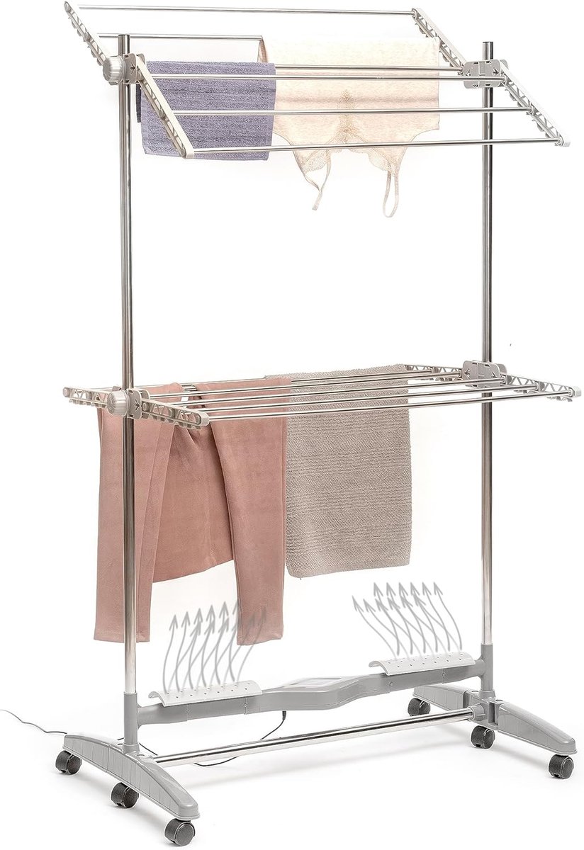 Elektrisch Wasrek - Droogrek - Kleding Drogen - Natuurlijke Luchtstroom - 20 kg Capaciteit - Grijs thumbnail 5