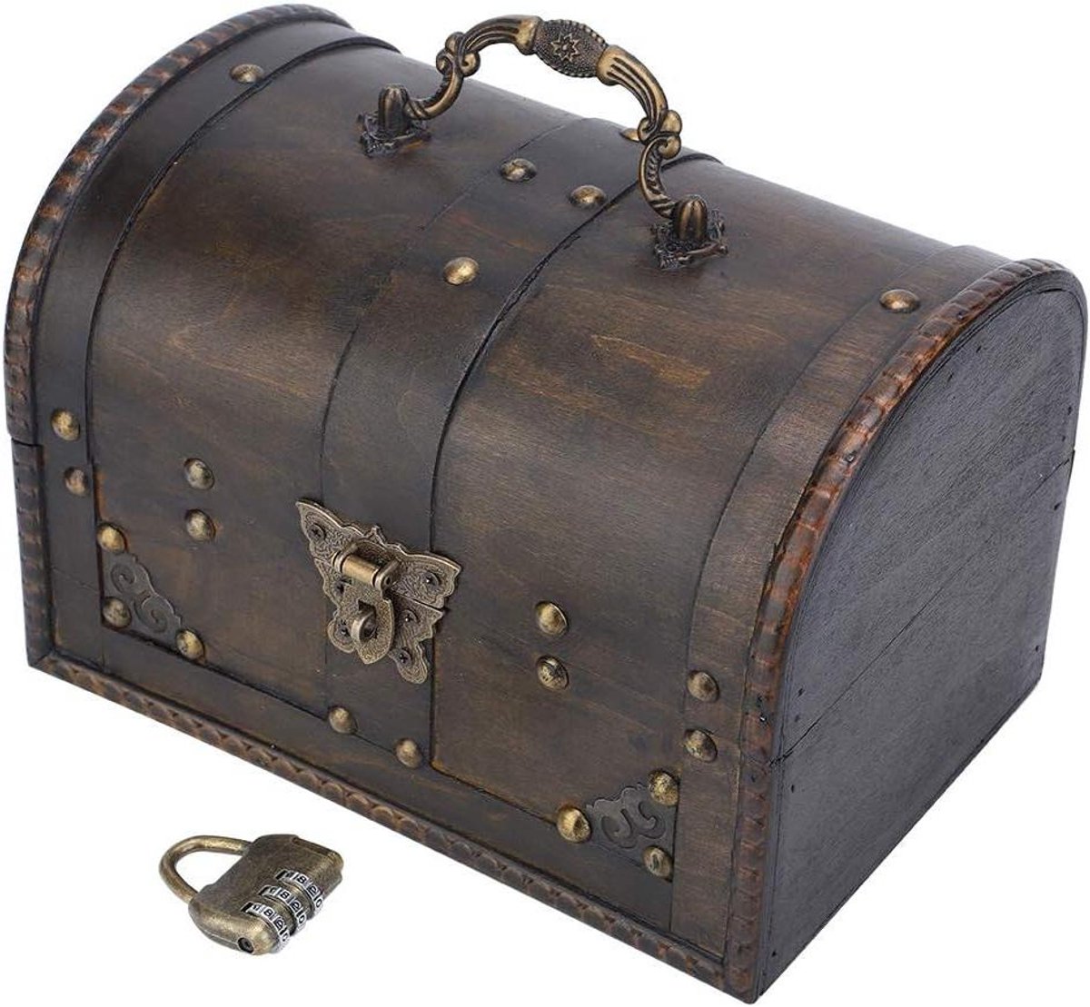 Houten Sieradendoos - Antieke Opberger - Sieraden Opbergen - Cijferslot - 22x16x14 cm - Bruin