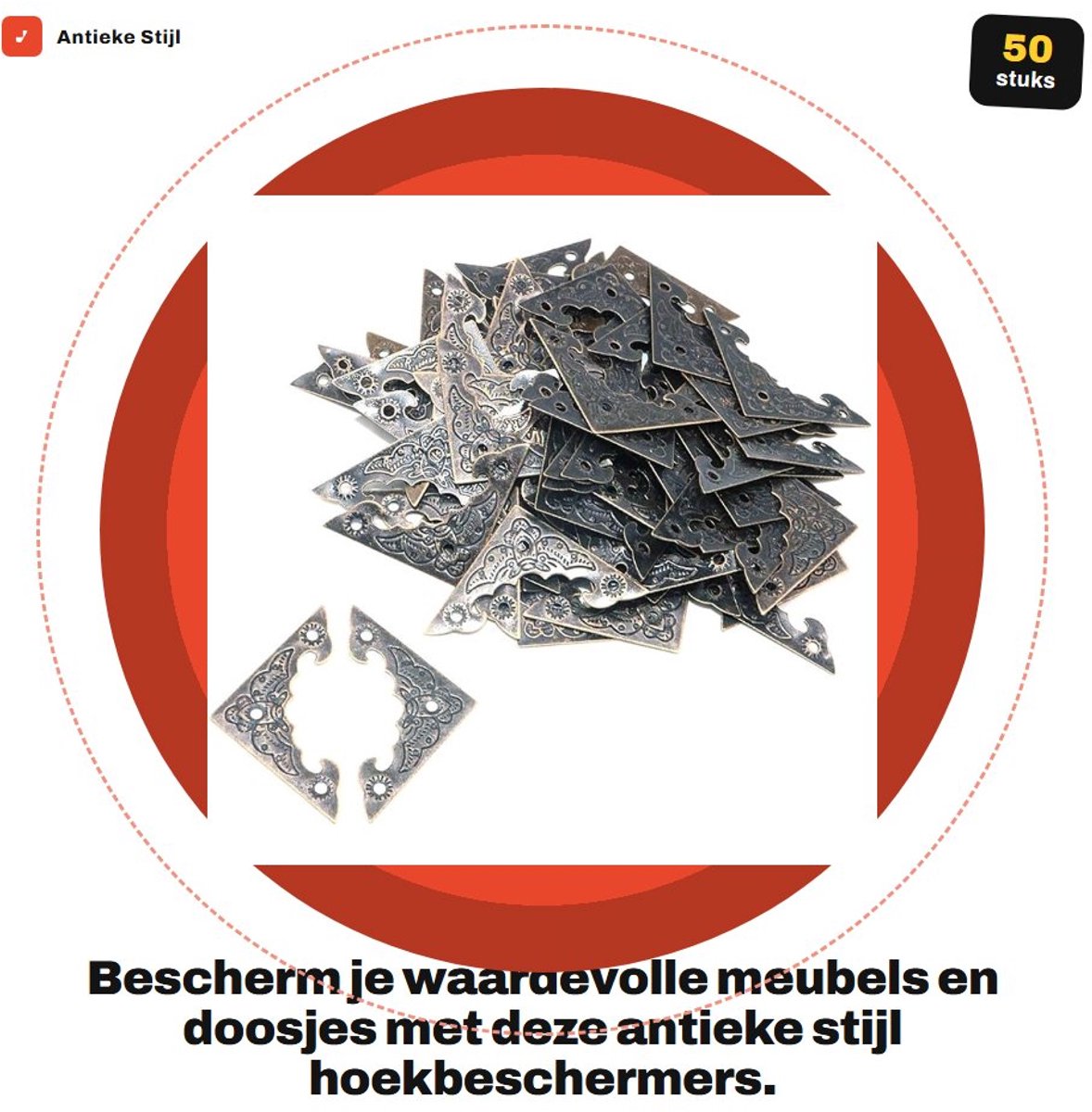 Dailygoods- Hoekbeschermers Antieke Stijl - 50 Stuks - 40 Mm - Decoratieve Driehoek - Meubel Bescherming - Corrosiebestendig - Antiek Messing - Meubeldecoratie