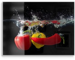 Glazen Snijplank - Keukenplank Serveerschaal - Keukenwerk Voorbereiden - 3D Diepte Effect - 40 x 30 cm - Peper Shots