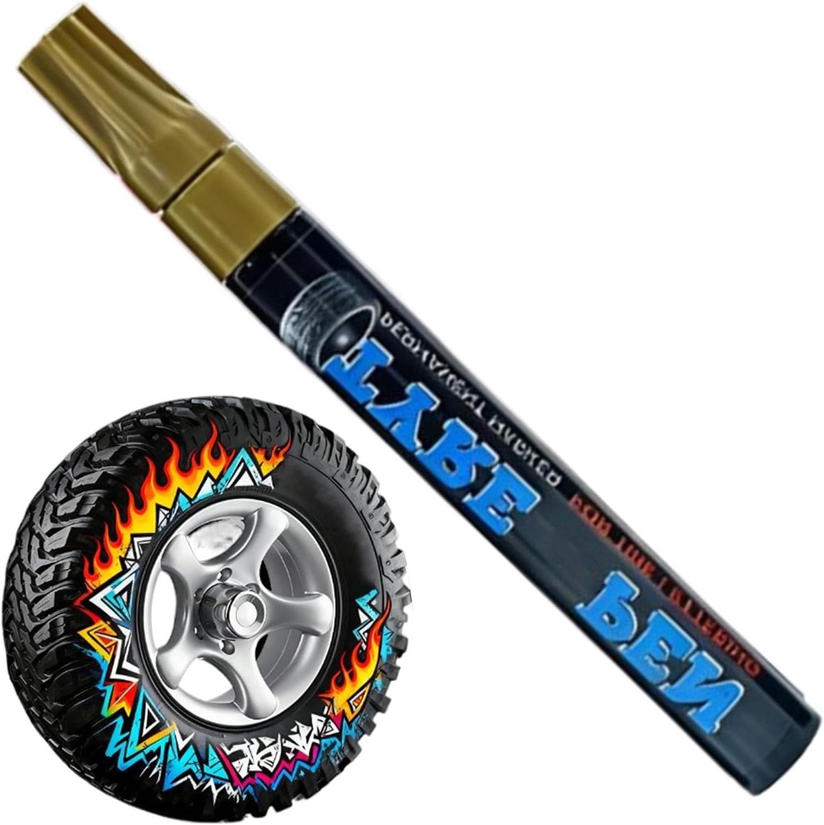 Autolak Pen - Banden Stift - Voertuig Decoratie - Sneldrogend Permanent - 14 x 2 cm - Goud