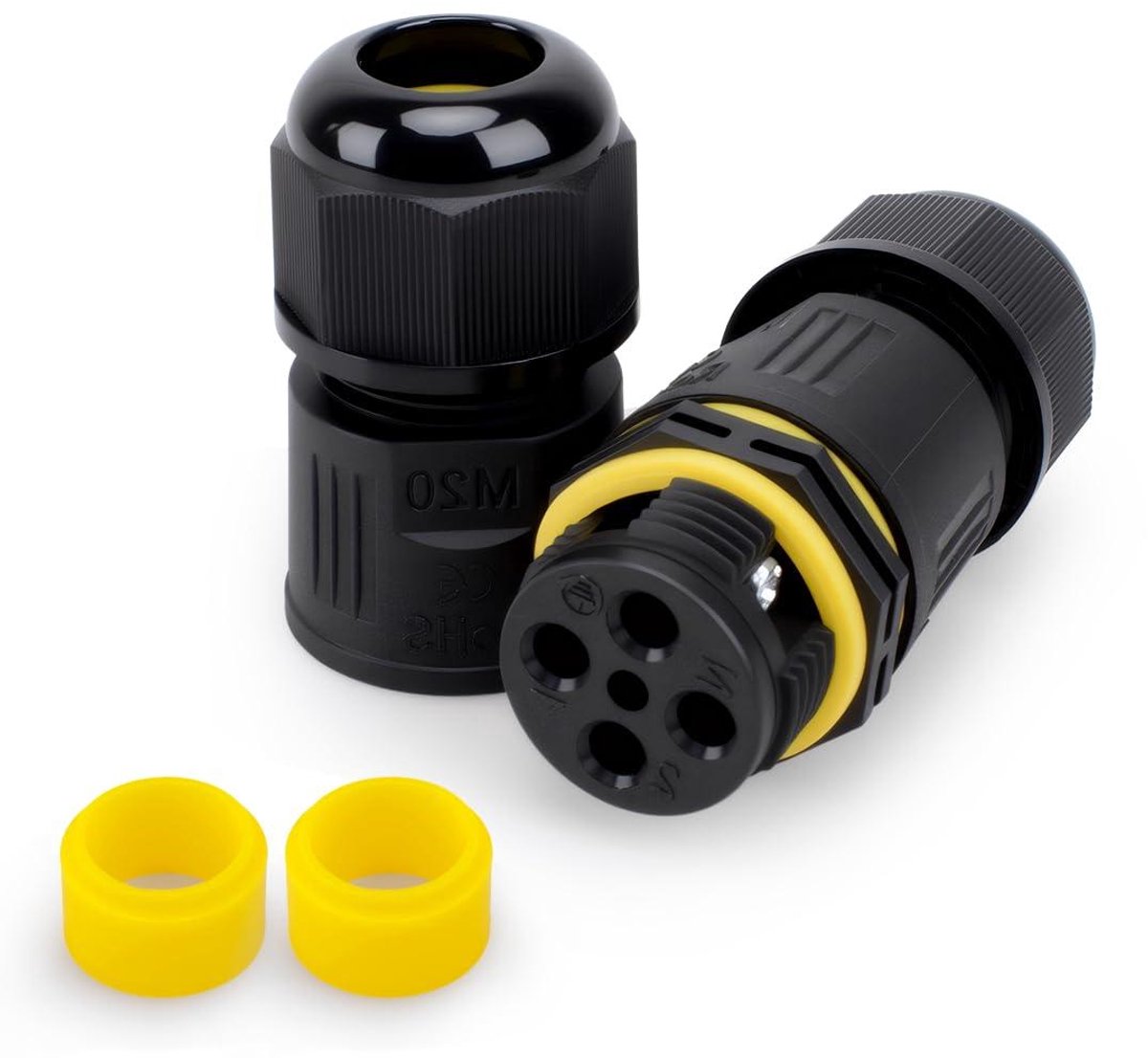 1 stuks waterdichte buitenkabel connector, M20 schroef krimpen, 4 Polen voor 5 tot 8mm kabel, met 2 stuks draadklam rubberen stekker