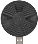 Zwarte ronde Nedis deurbelgong met USB-connector en bel-icoon.