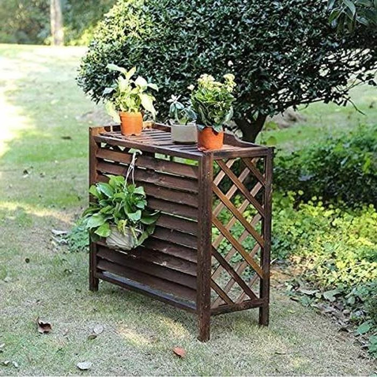 Houten Aircohoes - Buitenunit Scherm - Terras Verfraaien - Met Plantenplank - Diverse Maten - Bruin