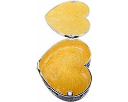 YUYTE Emaille Hartvormige Sieraden Organisator Hart Emaille Sieraden Doos Hartvormige Snuisterijdoosje Diep Geëmailleerde Achtergrond Vergulde Randen Handgeschilderde Bloemen met (BLUE)