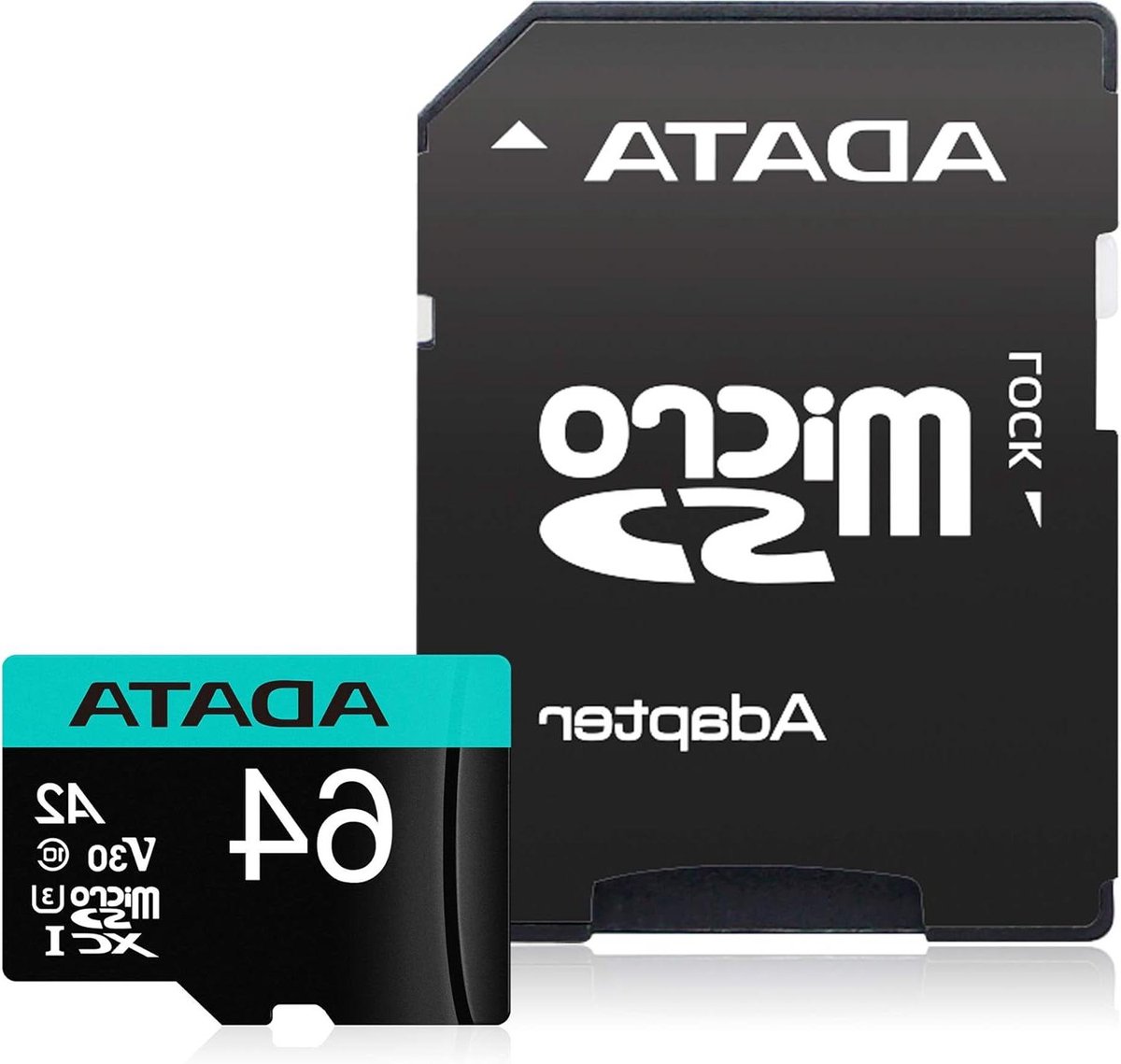 Geheugenkaart Micro SD - Opslagkaart SDXC - Video Opnemen - Waterdicht Schokbestendig - 64 GB - Zwart