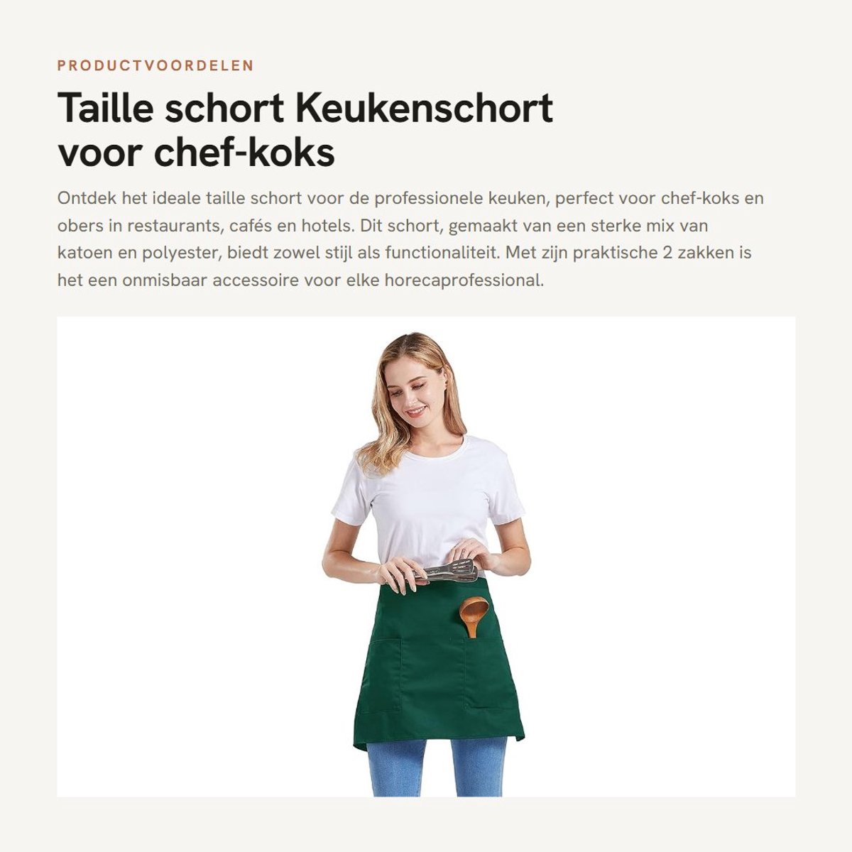 Dailygoods- Keukenschort Chef-kok - Taille Schort - Bistro Schort - Werkschort - 2 Zakken - Katoen/Polyester 70 x 40 cm