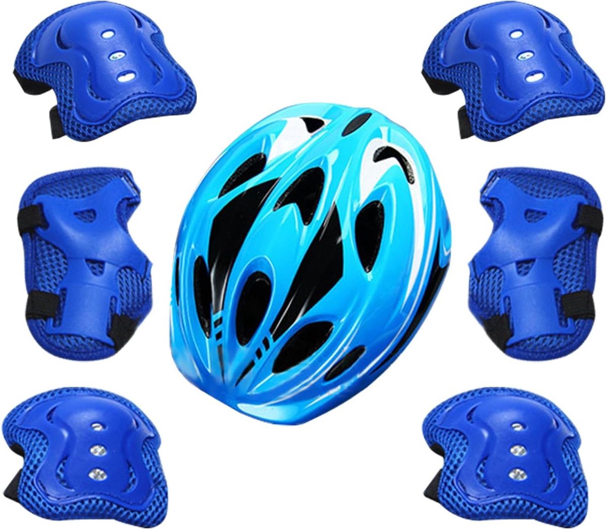 Kinder Beschermingsset - Helm en Kniebeschermers - Buitensporten - Volledige gewrichtsbedekking - 3-12 Jaar - Blauw