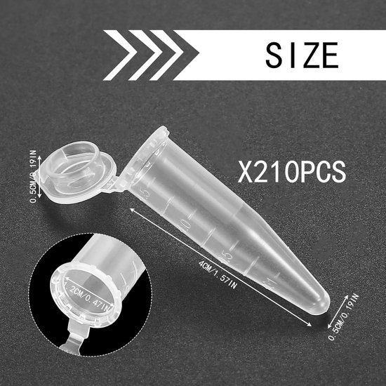 Reactievaten - Centrifugebuisjes - Laboratorium Werk - Dubbele Sluiting - 210 Stuks - Transparant — afbeelding 3