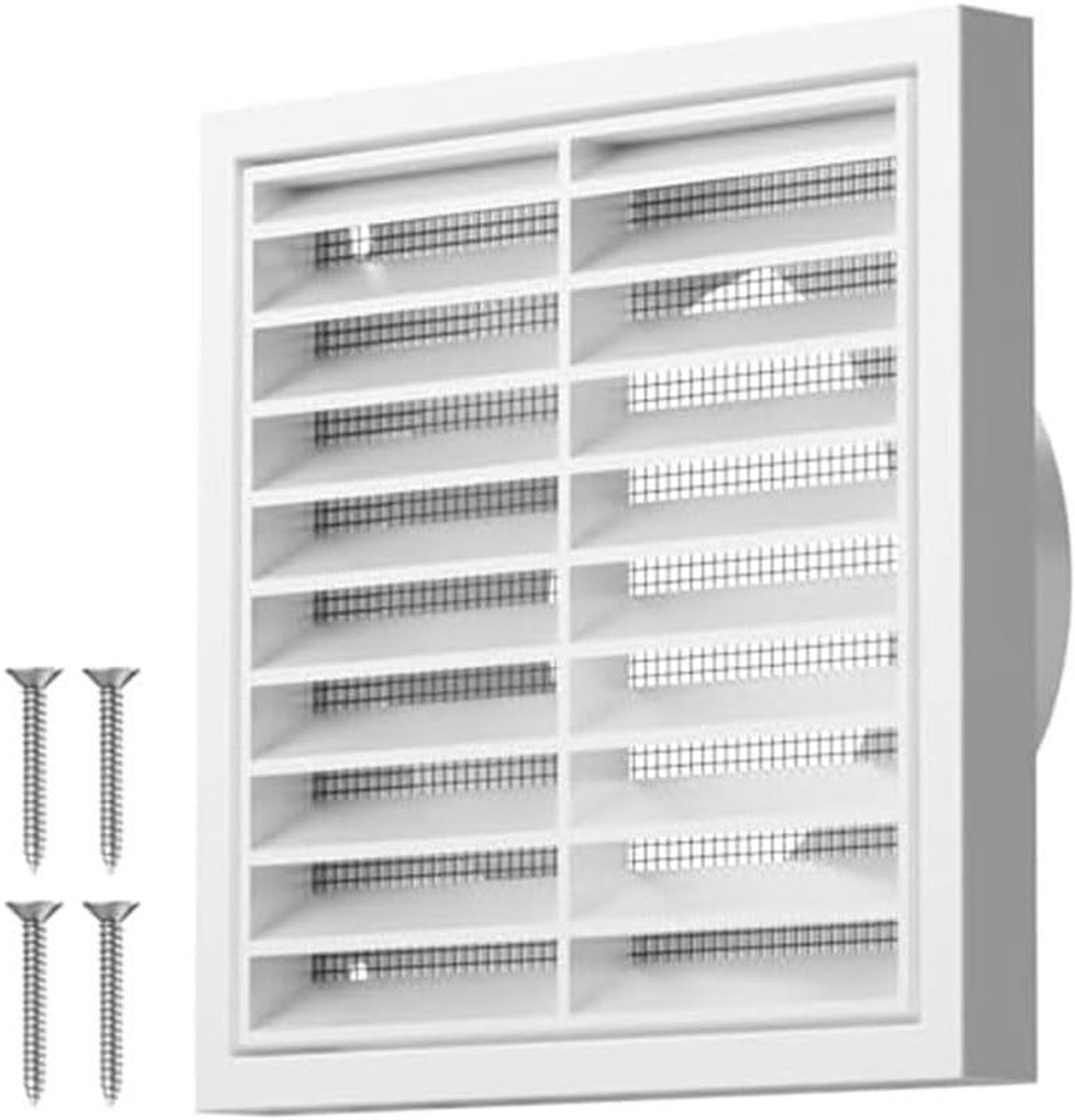 Lamellenrooster - Luchtventilatie rooster - Ventilatie verbeteren - Met vliegengaas - 150 mm - Wit