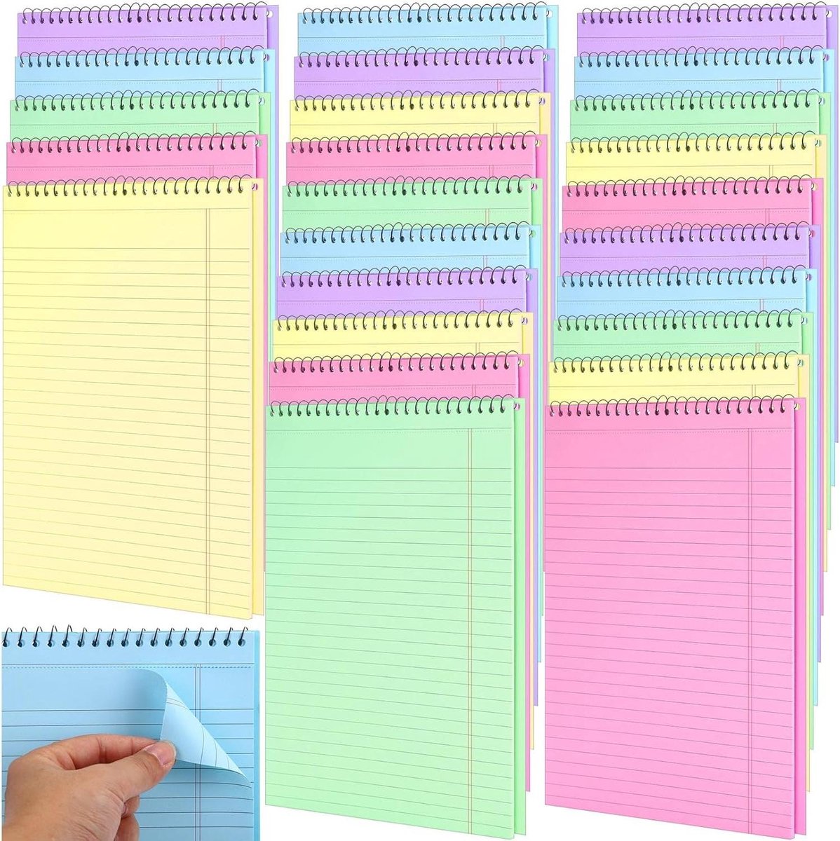 Juridische Notitieblokken - Schrijfblokken Spiraal - Notities Maken - Perforatie voor Scheuren - 20 x 38 cm - Pastelkleuren