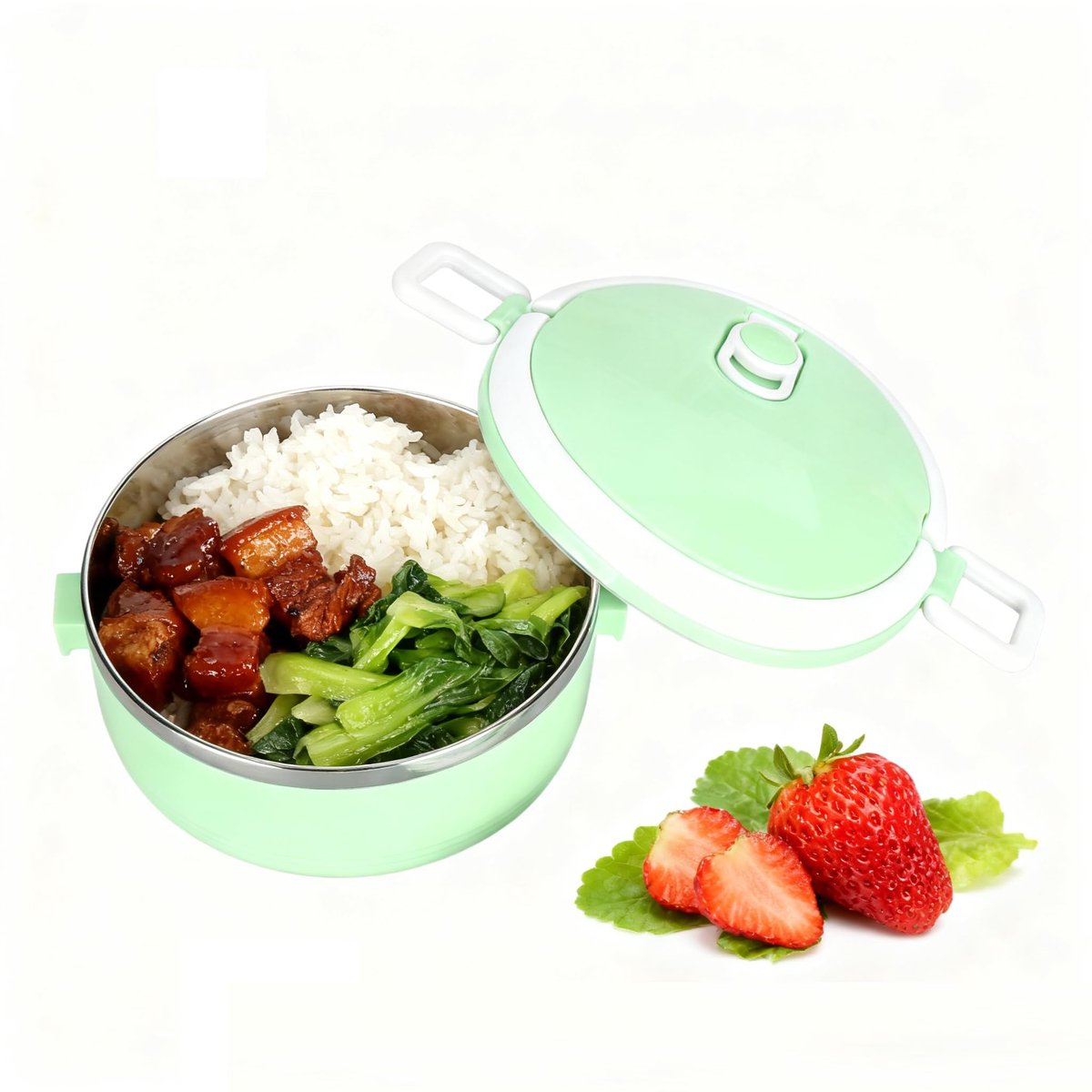 Dailygoods- Thermische Lunchbox - Stapelbaar - Ronde Lunchbox - Roestvrij Staal 304 - Voedselcontainer - Warmtebehoudfunctie - Voor Thuis/School/Kantoor