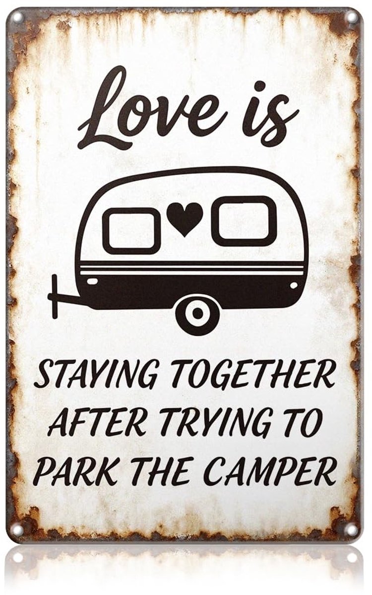 Dailygoods- Metalen Bord Vintage Camper Van - Wanddecoratie - IJzeren Muurkunst - 20 x 30 cm - Geschikt voor Cafés/Bars/Restaurants - Liefdesboodschap - Muurbord