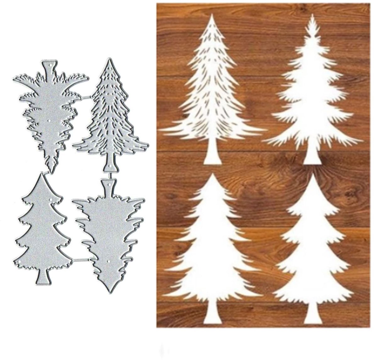 Dailygoods- Kerstboom Stansen 4 Stuks - Metalen Stansen - DIY Scrapbooking - Embossing Stencils - Carbon Staal - Grootte 71 x 119 mm - Snijmatrijzen