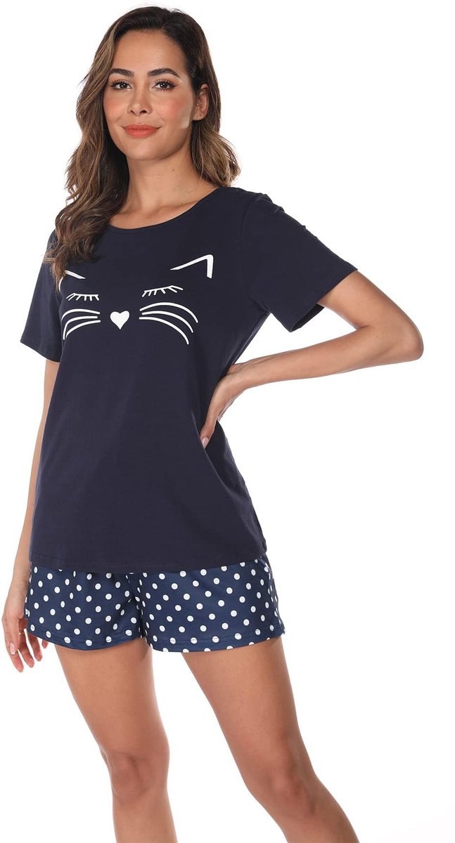 Dailygoods- Zomerpyjama Dames - Korte Mouwen - Schattige Pyjama met Stippen - Comfortabel - Zacht - Ademend Katoen
