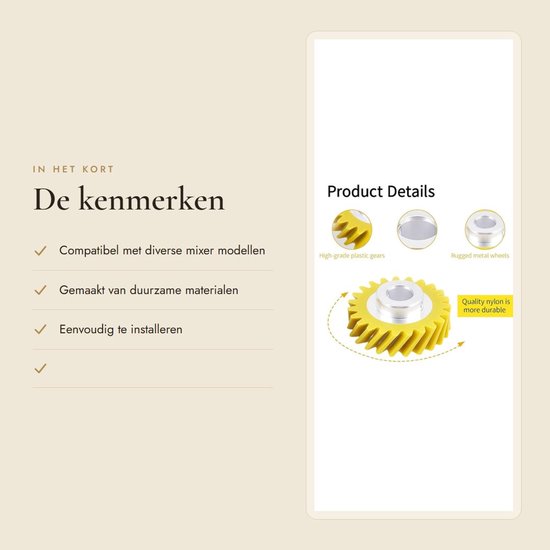 Dailygoods- Schroeftransmissie Geel - Vervangende Wormwiel - Compatibel met 5KSM150/5KSM45/5KSM90/5KSM125/5KSM175 - Duurzaam Materiaal - Eenvoudige Installatie - Verbeterde Efficiëntie van Dailygoods — afbeelding 2
