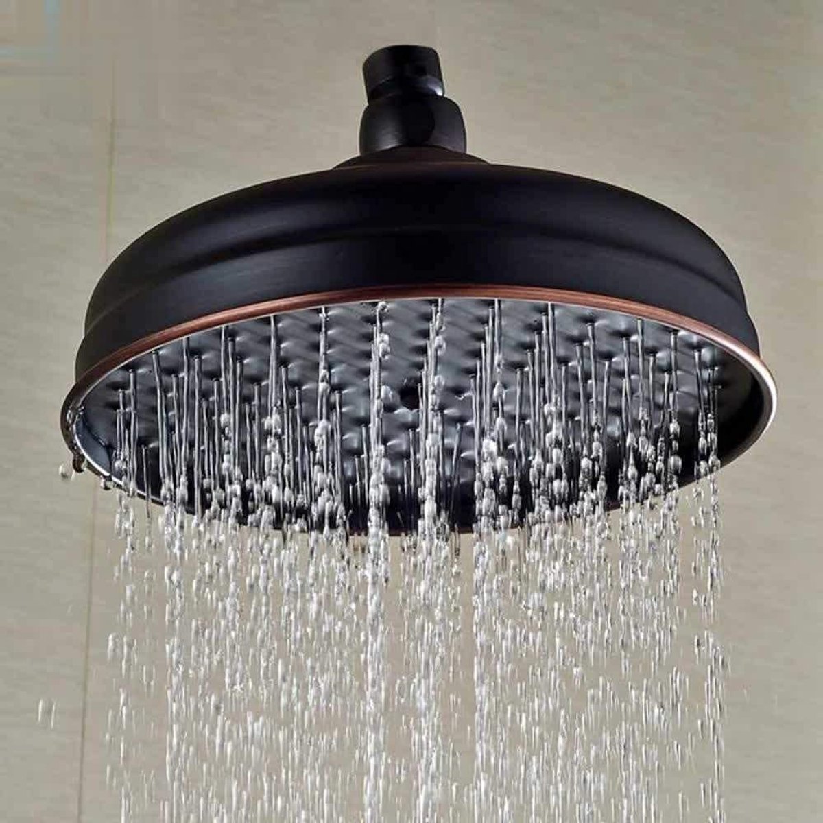 Dailygoods- Douchekop Antiek Messing 8 Inch - Wandmontage - Ronde Douchekop - Douchekop Hoge Druk - Douchekop met Filter - Duurzaam Messing - Douche