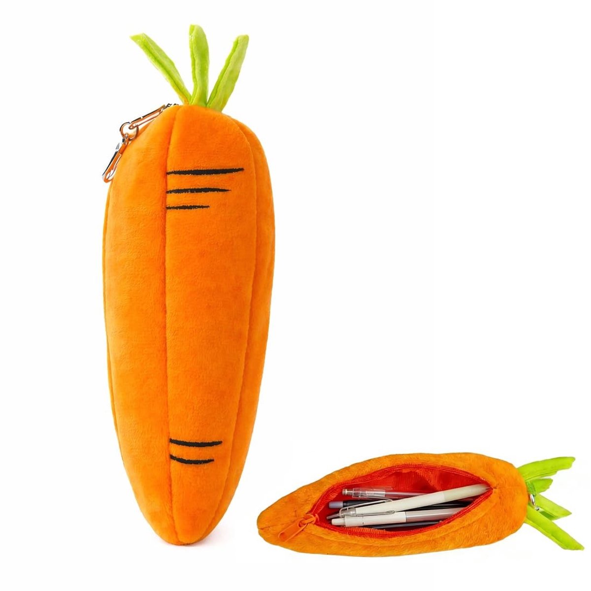 Dailygoods- Penhouder Wortelvorm - Groot Etui - Multifunctioneel - Draagbaar - Hoogwaardig Pluche - 17,5 x 7,5 cm