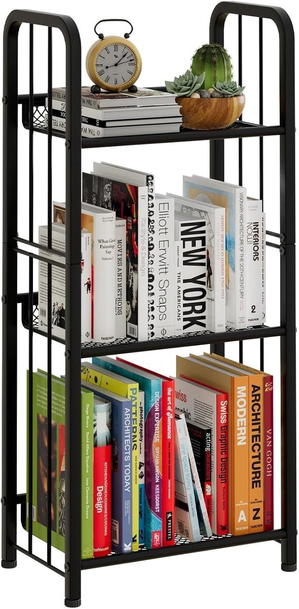 Dailygoods- Ladderkast - Vrijstaand Rek met 3 Niveaus - Opbergrek voor Woonkamer/Slaapkamer/Kantoor - Stabiel Metalen Frame - Ruimtebesparend - Zwart - Boekenrek