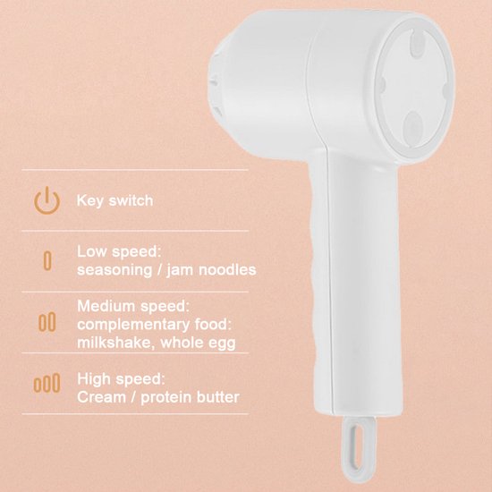 Oneay Draagbare, draadloze elektrische handmixer met 3 instelbare snelheden, lichtgewicht en oplaadbaar via USB,Wit van oneay — afbeelding 2