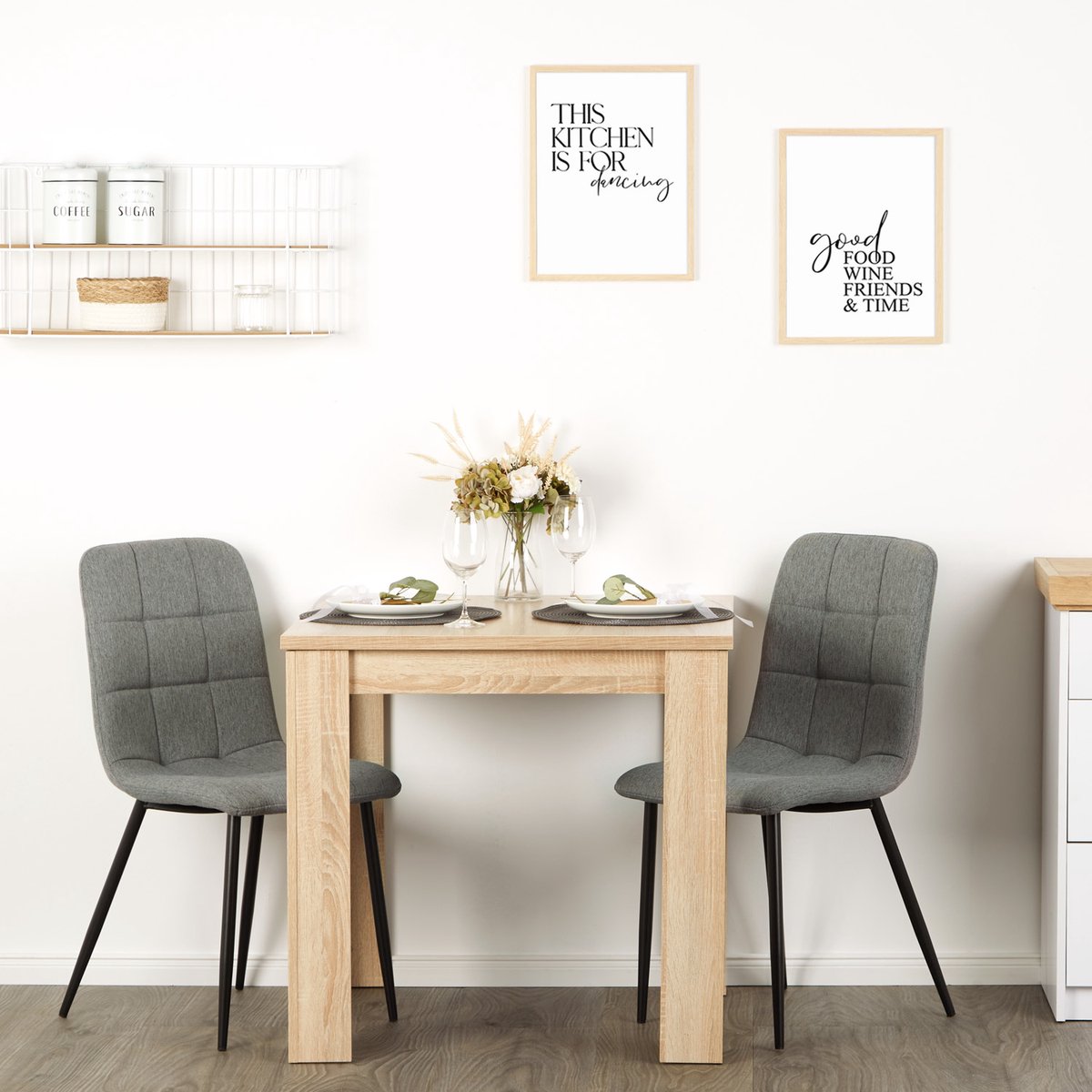 Homestyle4u Eethoeken - 80x80 cm - met 2 stoelen van Grijs - Eettafel van natuurlijk