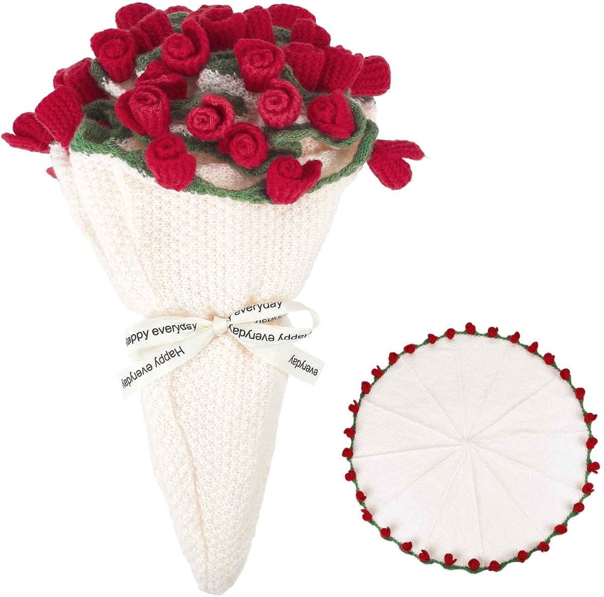 Dailygoods- Rozenboeket Handgemaakte Deken - 29 Inch Ronde Wollen Deken - Decoratie voor Bruiloft - Valentijnsdag - Moederdag - Gezellige Sfeer - Bloemendeken