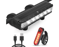 Bicycle Light Set, LED Bike Lights Front + Rear Light, USB Rechargeable, Type C, IPX6 Waterproof, 10,000 Lumens, Aluminium, Handlebar and Saddle Post Mount, Black, Waterproof
