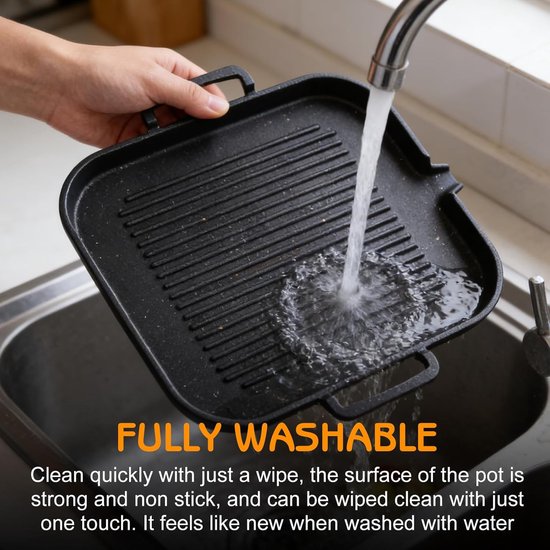 Grill Plate for Induction, Cast Iron Grill Plate, Rectangular Grill Pan, Grill Attachment, Gas Stove, Camping, Grill Plate, Camping Grill Plate, Non-Stick Coating, for Hobs, Oven, BBQ — afbeelding 3