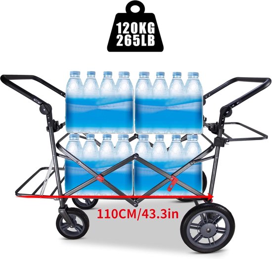 Bolderkar, inklapbaar, met 2 zitplaatsen en remmen, campingwagen voor uitstapjes, handwagen met 120 l grote opbergruimte, PU volle banden, tot 120 kg draagkracht (beige) van Bolderkar — afbeelding 3