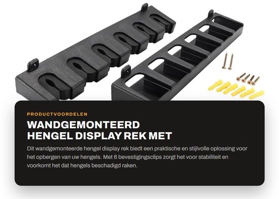 Dailygoods- Hengel Display Rek - Wandgemonteerd - 6 Gaten - Stabiliserende Bevestigingsclips - Ondersteunende Groeven - Ruimtebesparend - Hengelhouder van Dailygoods — afbeelding 4