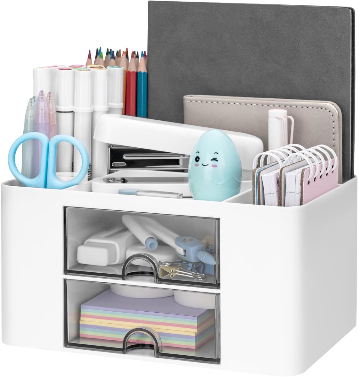 Dailygoods- Bureauorganisator met 2 lades - Multifunctionele Stifthouder - 5 Vakken - Desktop Organizer - Opbergruimte - Ideaal voor Kantoor