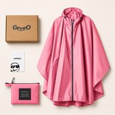 Geweo Regenponcho Volwassenen - Regenmantel Poncho - Raincoat Heren -Fietsponcho - Fietsponcho Fiets Dames - Herbruikbaar- One Size - Unisex - Adjustable Hood en Snap-buttons - Roze