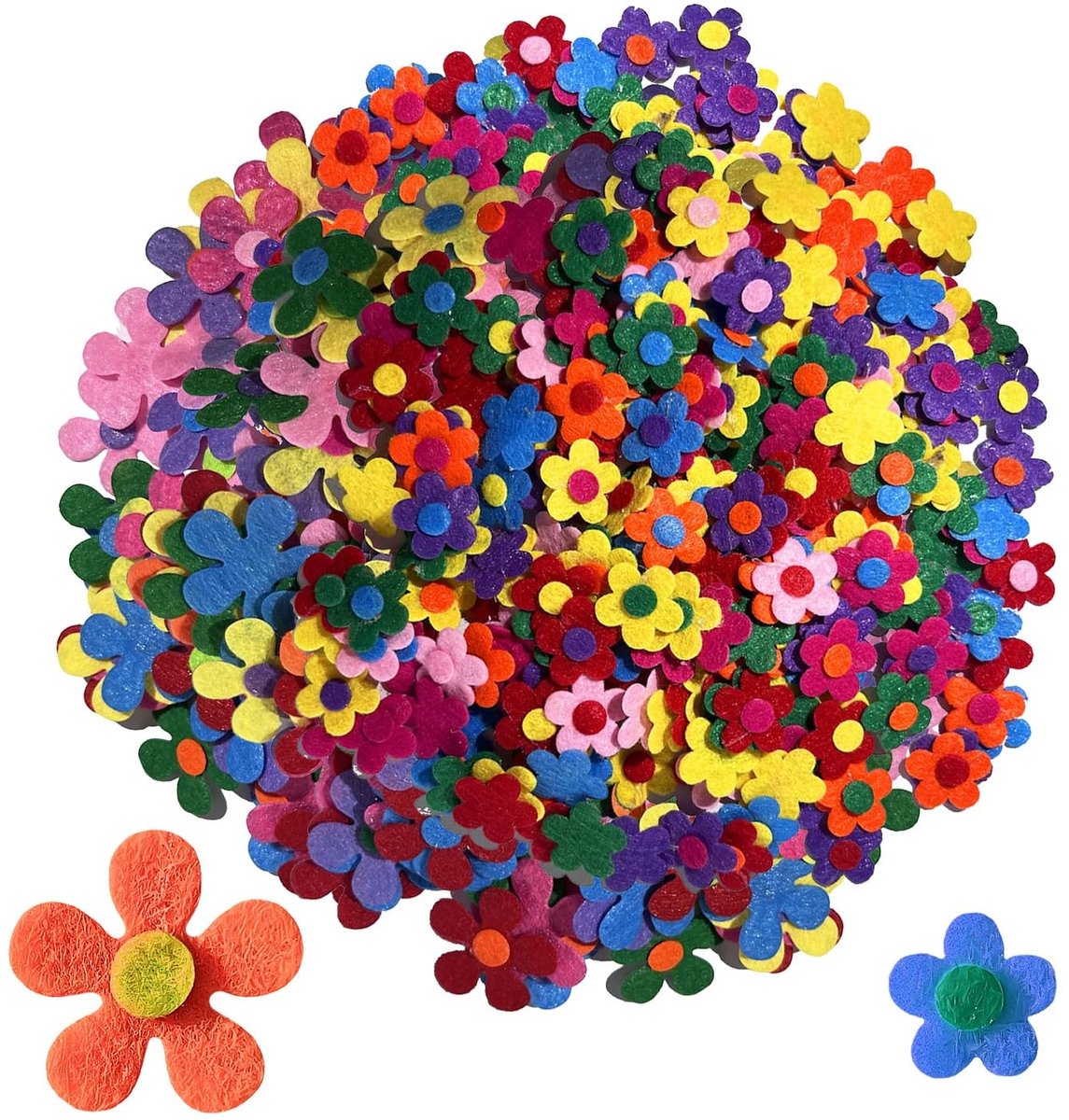Dailygoods- Vilten Bloemen 200 Stuks - Kleurrijke Viltbloemen - Handgemaakte Bloemen - Knutsel Decoratie - Kunst-DIY - Zachte Textuur - Knutselbloemen