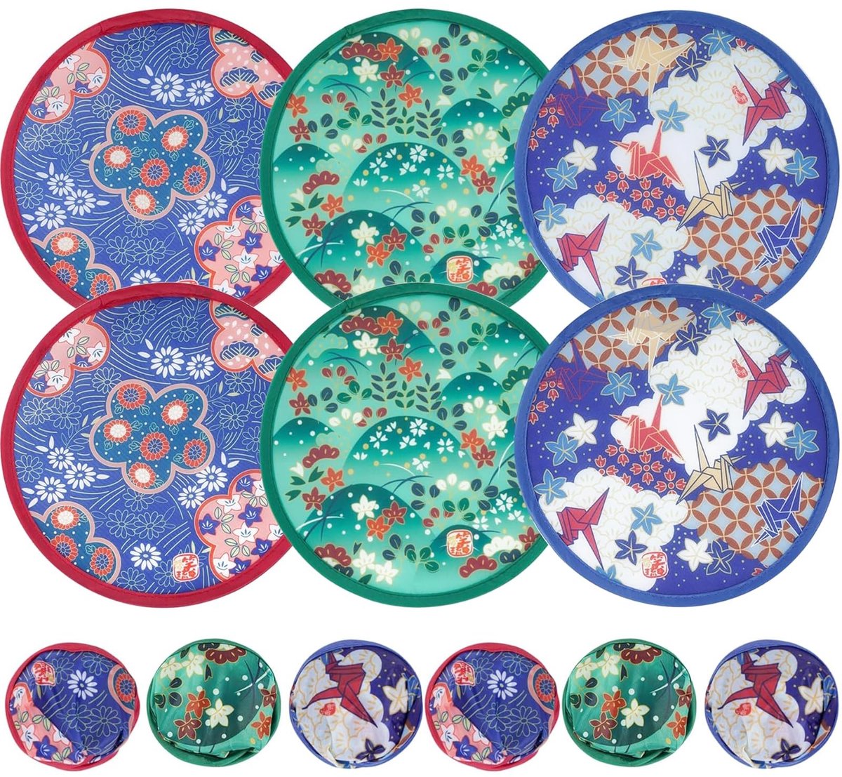 Dailygoods- Handwaaier - 6 Stuks - Opvouwbaar - Ronde Ventilator - Zomer Decoratie - Diameter 21 cm - Diverse Patronen