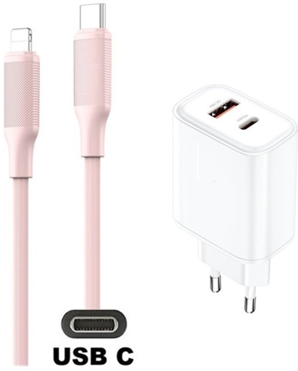 36W super snellader met 2 poorten + 1,0m USB C naar Lightning kabel. Universele PD PPS lader. GAN oplader adapter past op Apple iPhone SE 2, iPhone 8, 8 Plus, iPhone 10, iPhone X, iPhone XR, iPhone XS, iPhone XS Max