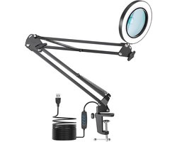 Vergrootglas met licht en standaard, Jubor 10X 8X LED loeplamp met klem, bureaulamp met 3 kleurmodi dimbaar, LED loeplamp voor hobby ambachten, werkpleklamp, LED leeslamp