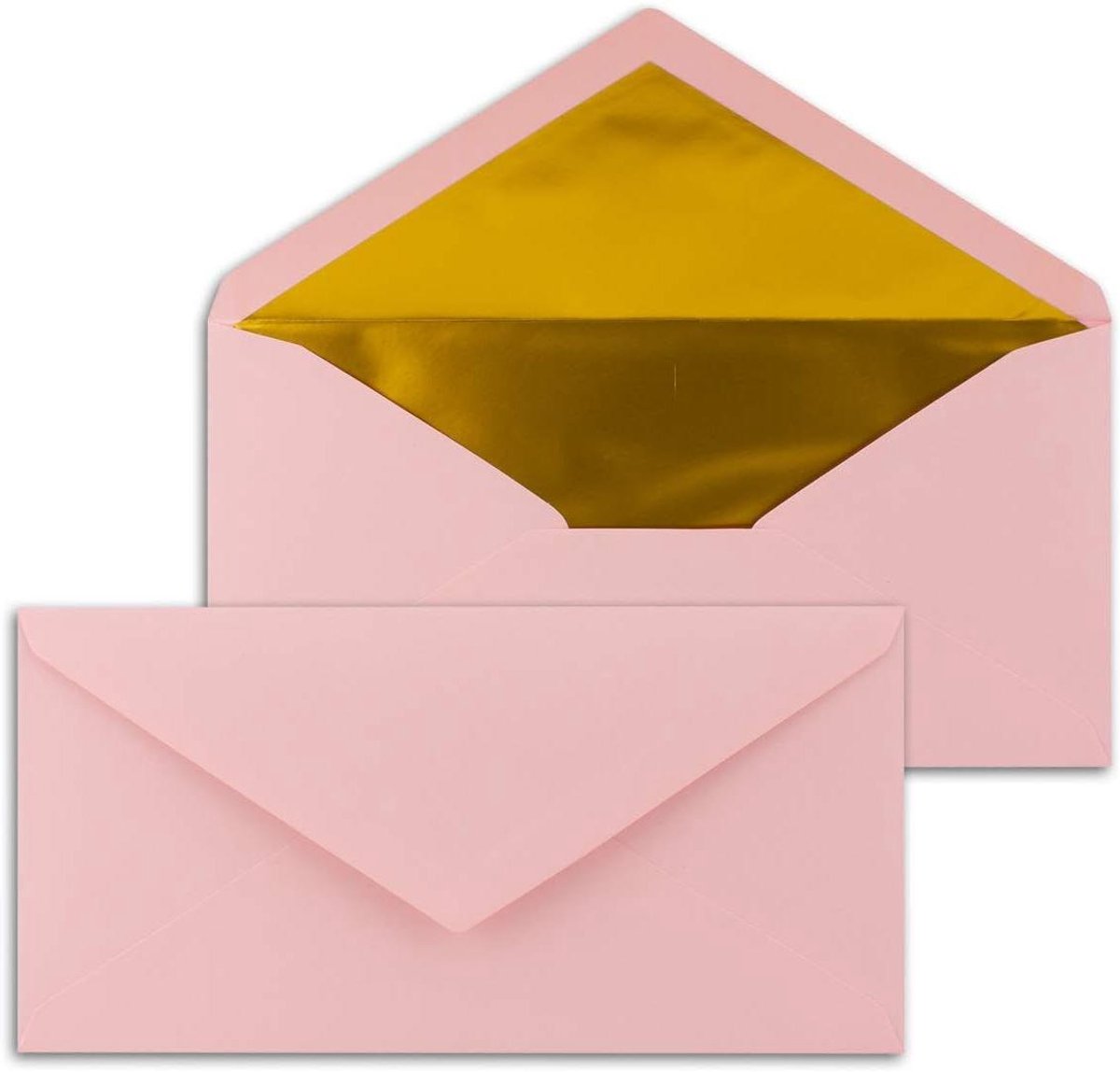 100 enveloppen DIN lang - roze met goud-metallic voering - 110 x 220 mm - nat lijmen - feestelijke enveloppen voor doop & geboorte
