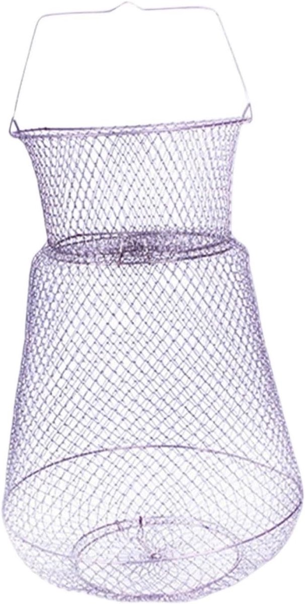 Opvouwbare vismand - Draagbaar net - Vissen en opslag - Metalen draad constructie - 25 cm x 44 cm - Zilver
