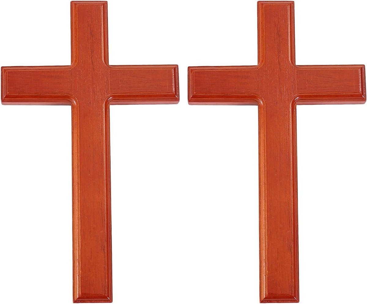 Houten Wandkruis - Religieuze Decoratie - Muur Decoreren - Natuurlijke Houtstructuur - 25 x 15 cm - Rood
