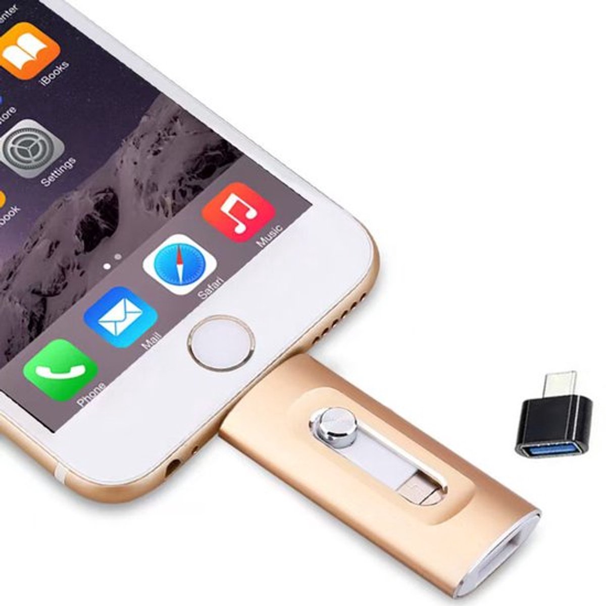 3-in-1 USB-flashdrive - 256 GB snelle USB-flashdrive - Draagbare USB-flashdrive - USB-flashdrive voor iPhone - Externe gegevensopslag - Plug and Play - Goud