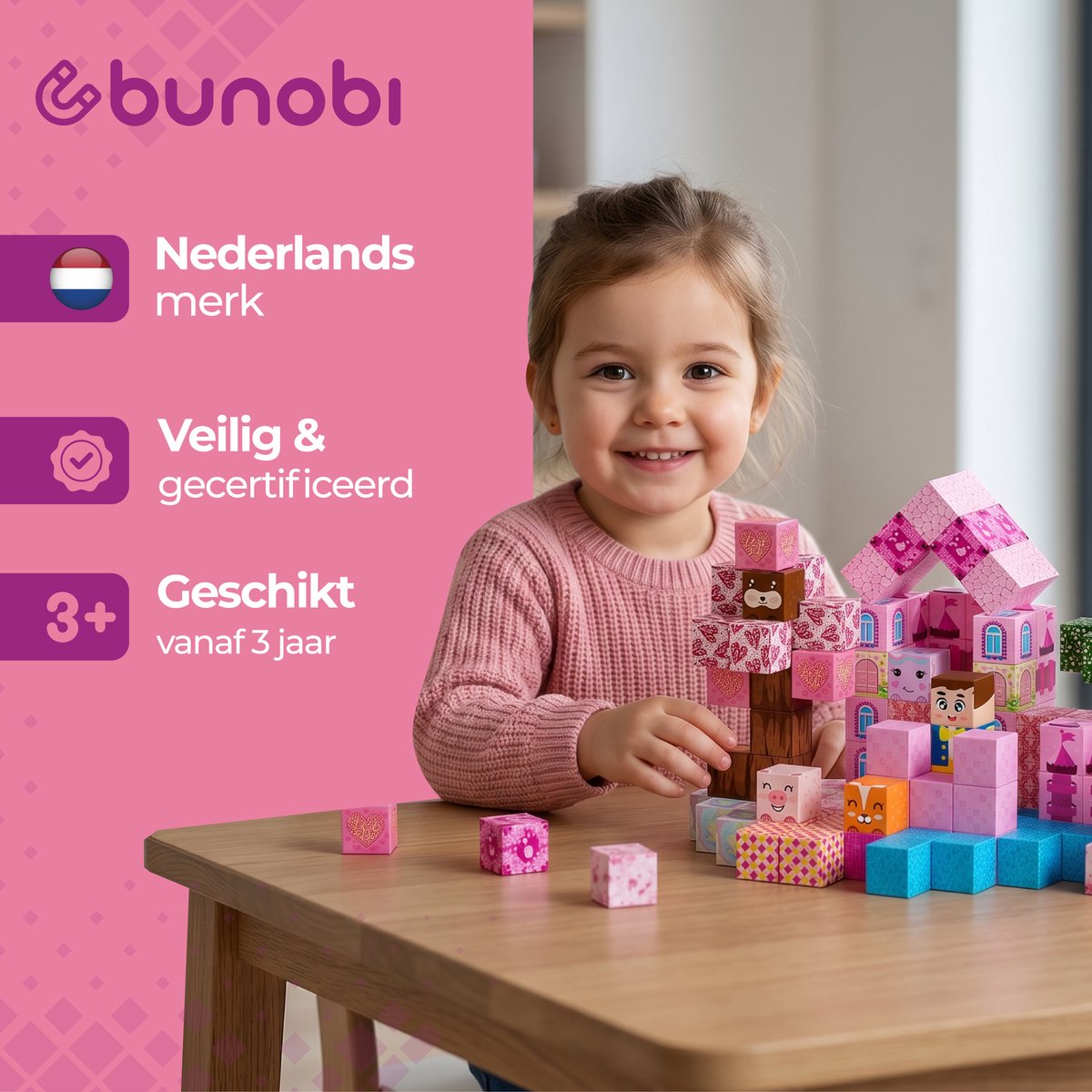 Bunobi® Magnetisch Speelgoed Prinses Kasteel – Magnetic Cubes 100 Stuks – Magnetische Bouwstenen - Magnetische Blokken – Montessori Speelgoed – Magneten Speelgoed — cadeau in Spellen & Speelgoed - foto 8