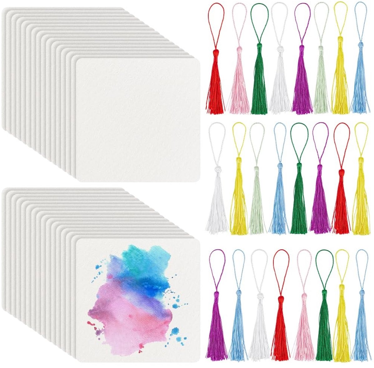 Dailygoods- Tegel 50 Packs - 10cm Vierkante Papiertegels - Lege Kaarten - Kwastjes - Schetsboek/Notebook - Notities Maken - Tekeningen