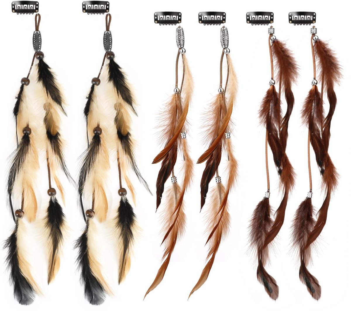 Dailygoods- Haaraccessoires Boheemse stijl - Veer Haaraccessoires - Haarextensions - Hoofdtooi met veren - 6 Stuks - Geschikt voor kostuumfeesten - Haarextensies