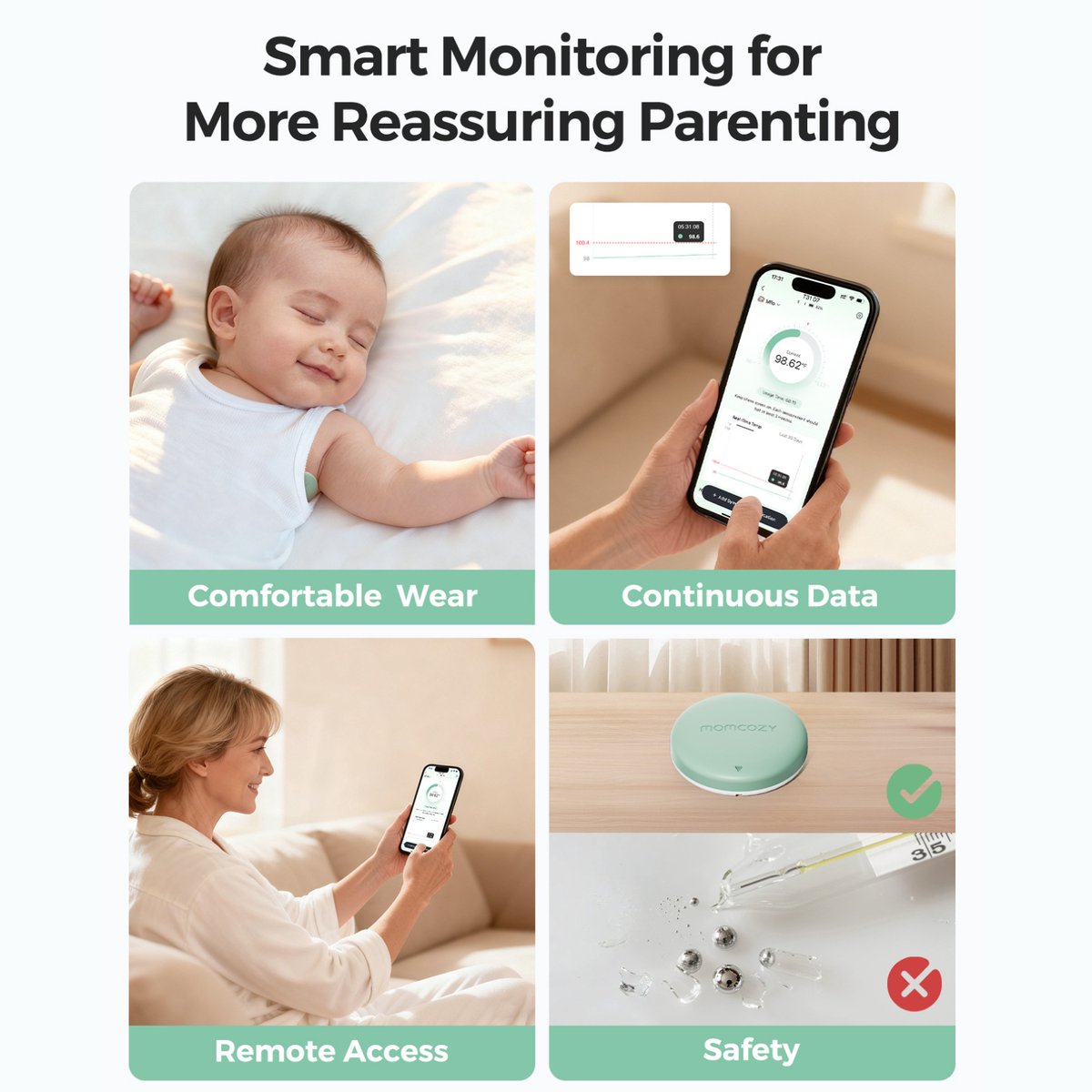 Momcozy Baby Thermometer met App – Slimme Koortsthermometer voor Baby's – Real-Time Temperatuurmonitoring – Draadloos — cadeau in Cadeau-ideeën - foto 2