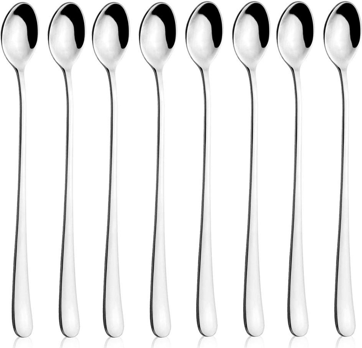 Dailygoods- Lepelset Premium Kwaliteit - Roestvrij Staal - 8-delige Set - Lange Handgreep - Voor Desserts/Iced Drinks - Hoogglanzende Afwerking - Cocktaillepel