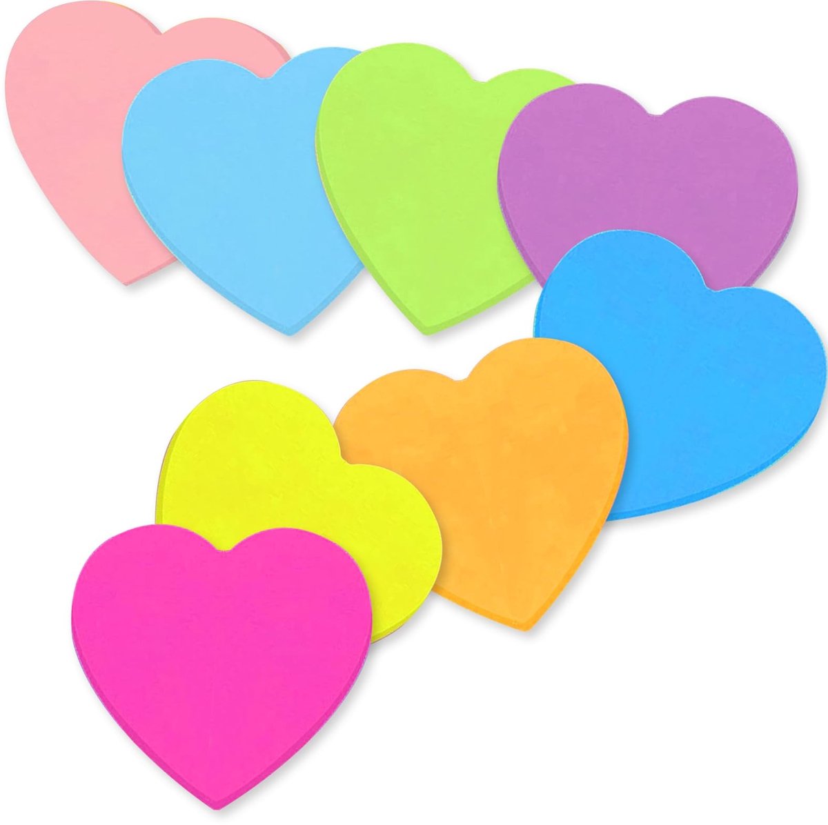 Dailygoods- Notitieblaadjes Hartvorm - 600 Vellen - 8 Kleuren - Hoogwaardige Zelfklevende Notities - Sterke Kleefkracht - 7 cm x 7 cm - Plaknotities