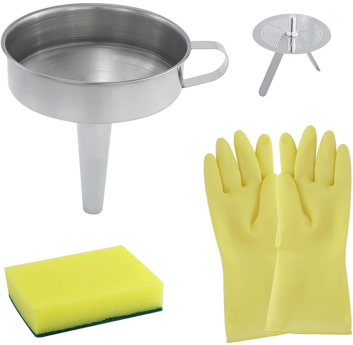 Dailygoods- Trechterset Roestvrij Staal 15 x 12 x 11,4 cm - Trechter met Zeef - Filter voor 3D-Printer - Reinigen met Borstel - Inclusief Handschoenen - Filtertrechter