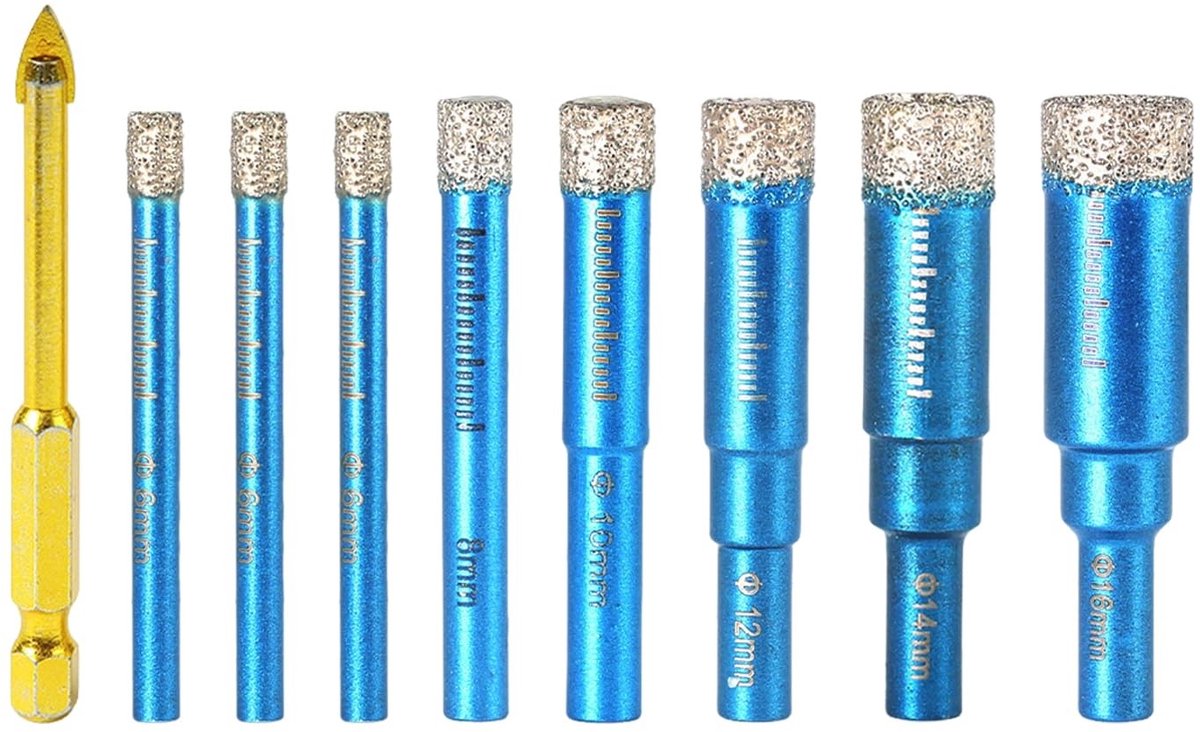 Dailygoods- Diamantboor Set 9 Stuks - Diamantboor 6mm/8mm/10mm/12mm/14mm/16mm - Keramische Tegelboor - Glasboor - Duurzaam Metaal - Multifunctioneel Ontwerp - Boorbits
